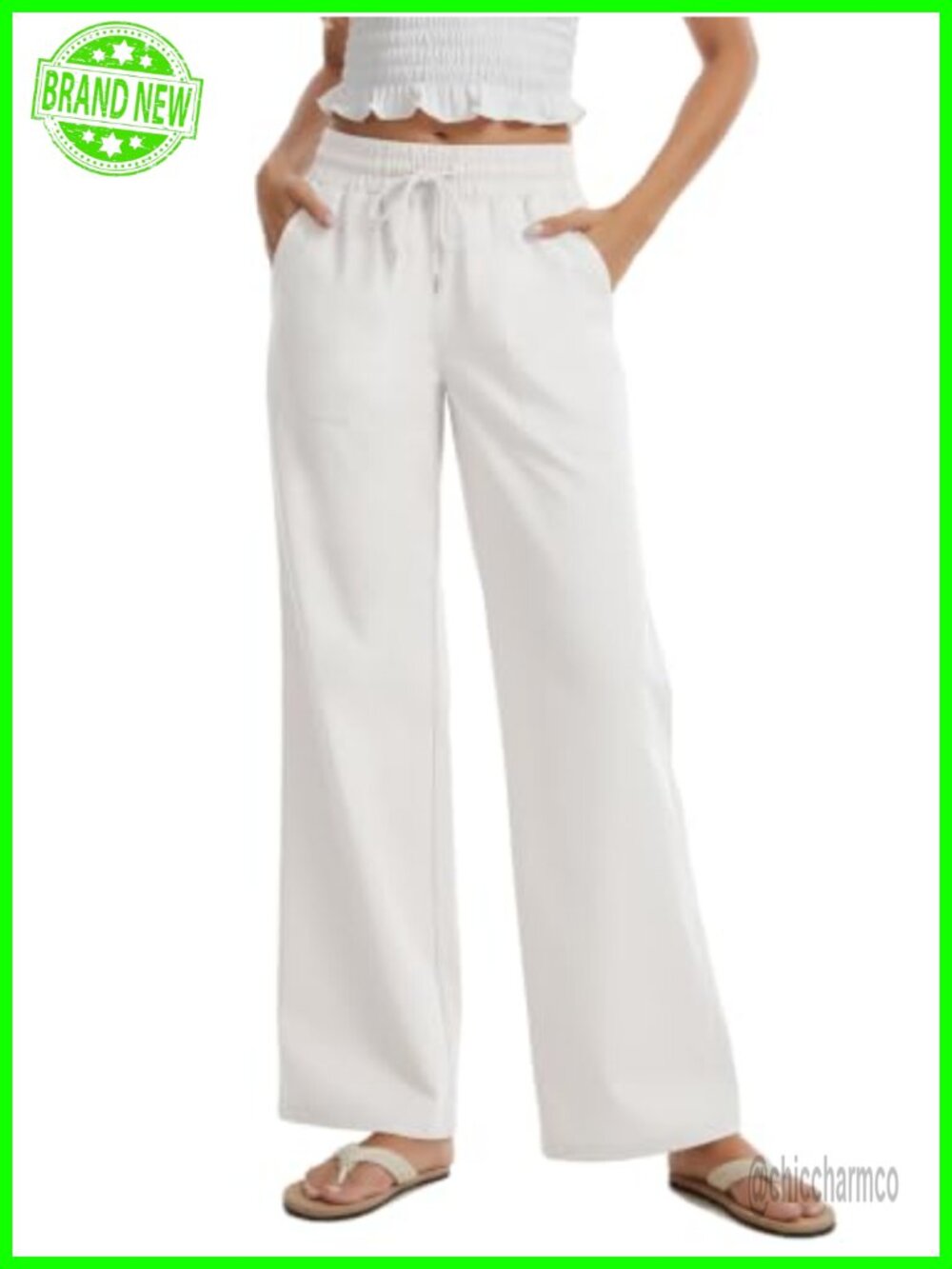 Tall Women Linen Wide Leg Palazzo Pants High Waist Trousers